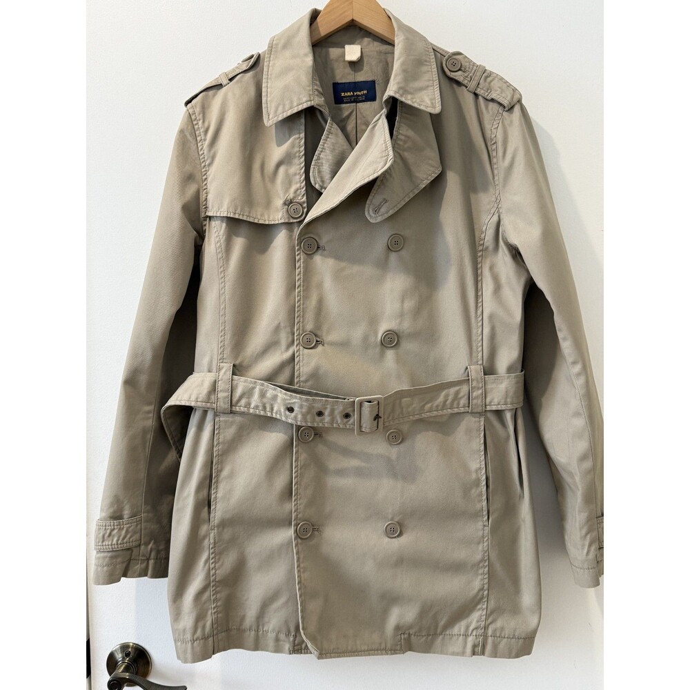 Zara Trench Coat Beige Tan Youth XL‎ Womens M Cotton Travel Classic Capsule